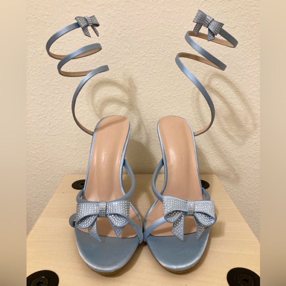 Wild Diva Light Blue Spiral Strap Heels with Bow